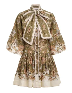 Chintz Tie Neck Mini Dress