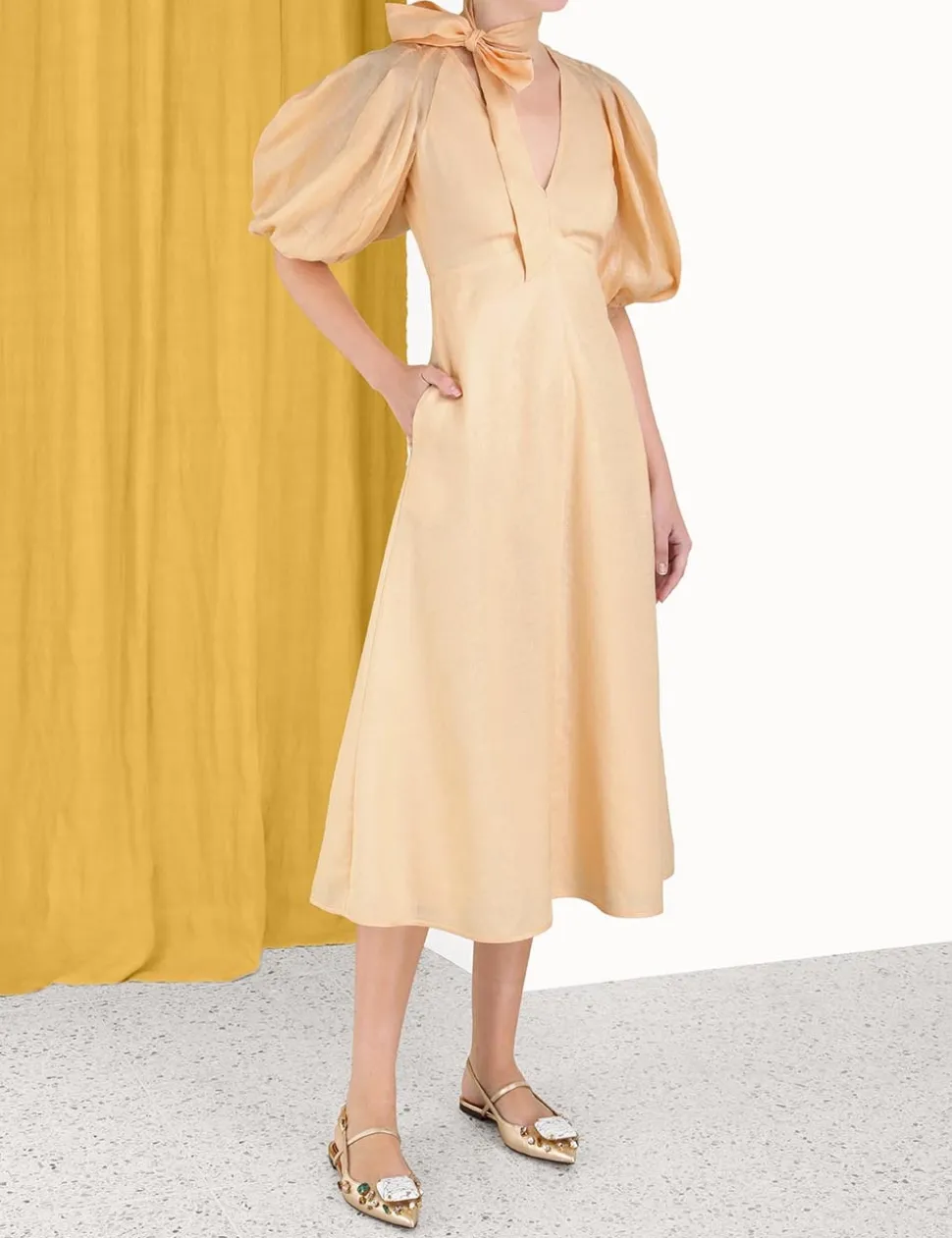 Tie Neck Midi Dress